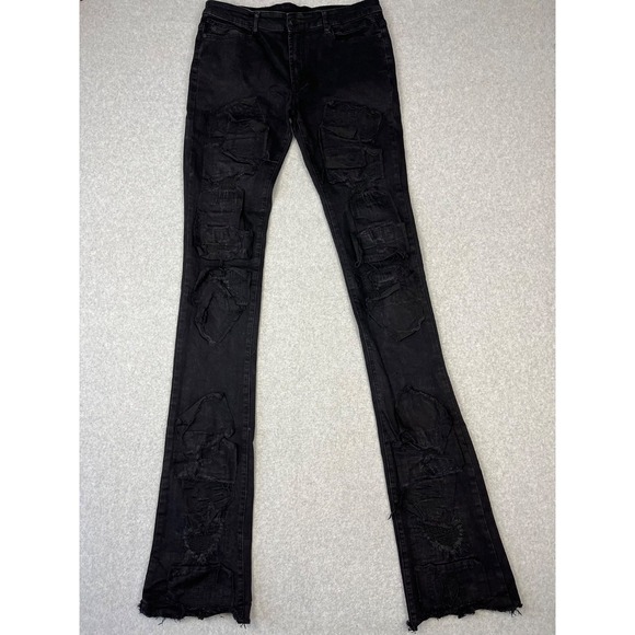 Rockstar Original Jeans Mens 38x45 Jet Black Camden Super Stacked Flared - Picture 1 of 11